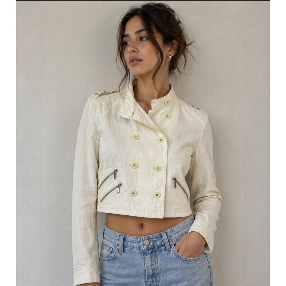 INC International Concepts Jacket Women's S 100% Linen White Dbl Breast Moto NWT